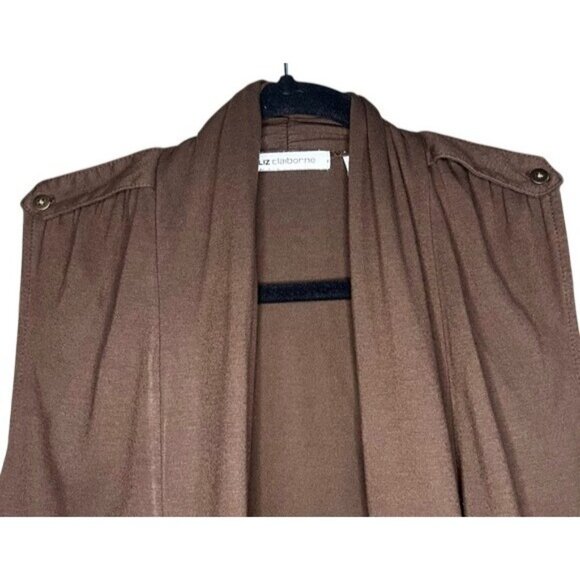 Liz Claiborne Brown Sleeveless Waterfall Open Front Cardigan Vest Women’s Size M - Picture 7 of 12